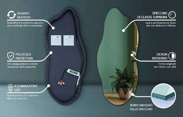 Ledes szimmetria nélküli tükör 40x90 cm