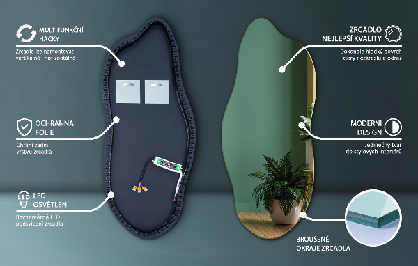 Ledes szimmetria nélküli tükör 45x100 cm