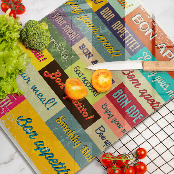 Üveg vágódeszka Feliratok Jó étvágyat nyelvek