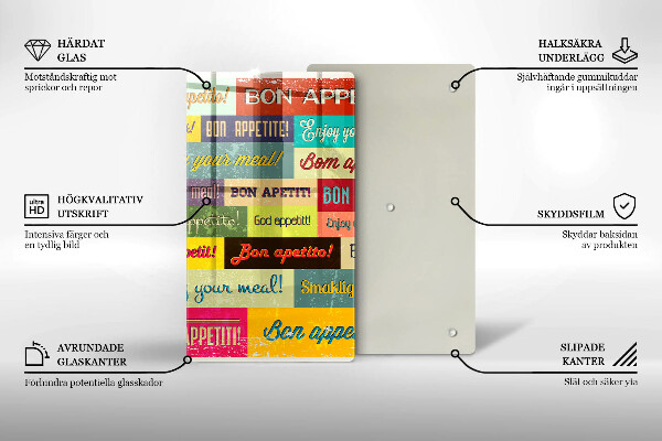Üveg vágódeszka Feliratok Jó étvágyat nyelvek