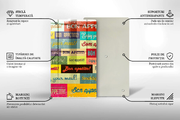 Üveg vágódeszka Feliratok Jó étvágyat nyelvek