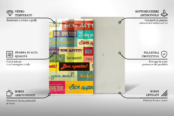 Üveg vágódeszka Feliratok Jó étvágyat nyelvek