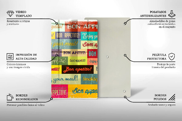 Üveg vágódeszka Feliratok Jó étvágyat nyelvek