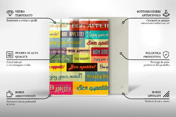 Üveg vágódeszka Feliratok Jó étvágyat nyelvek