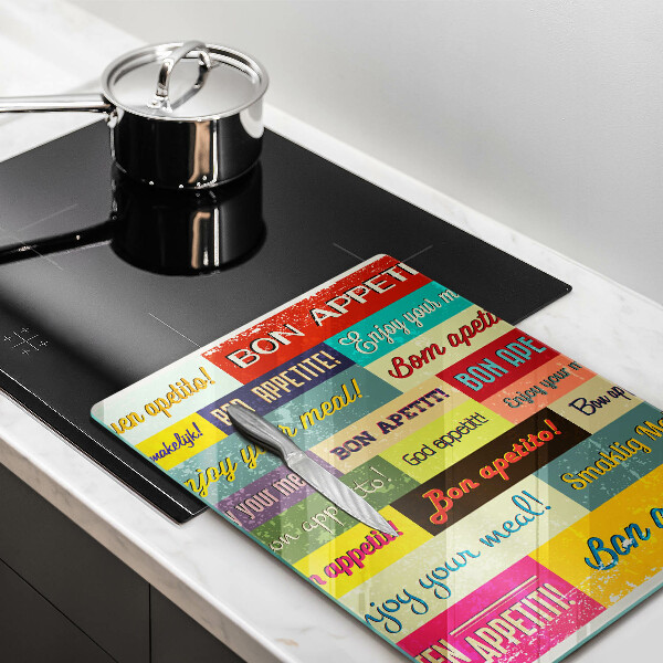 Üveg vágódeszka Feliratok Jó étvágyat nyelvek