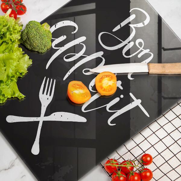 Üveg vágódeszka Bon appetit felirattal