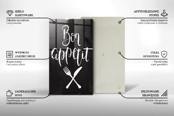 Üveg vágódeszka Bon appetit felirattal