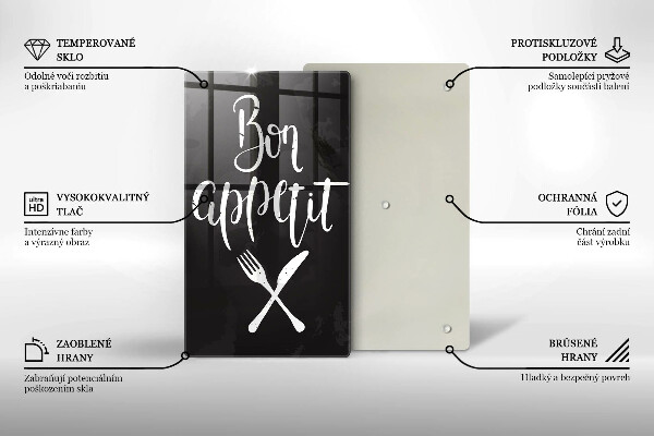 Üveg vágódeszka Bon appetit felirattal