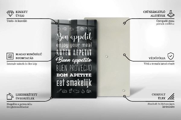 Üveg vágódeszka Konyhai felirat mondván