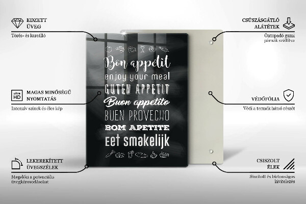 Üveg vágódeszka Konyhai felirat mondván