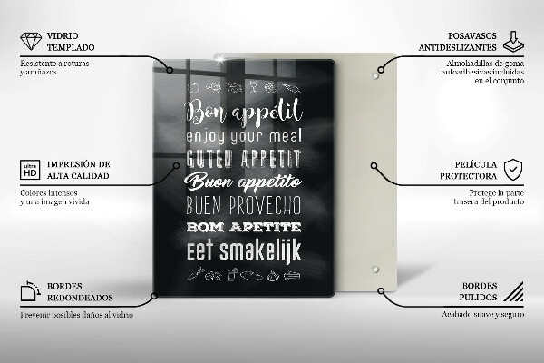 Üveg vágódeszka Konyhai felirat mondván