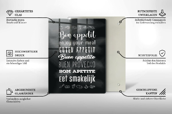 Üveg vágódeszka Konyhai felirat mondván