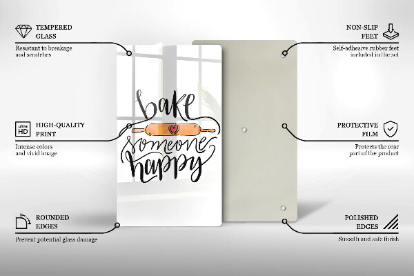 Üveg vágódeszka Bake someone happy