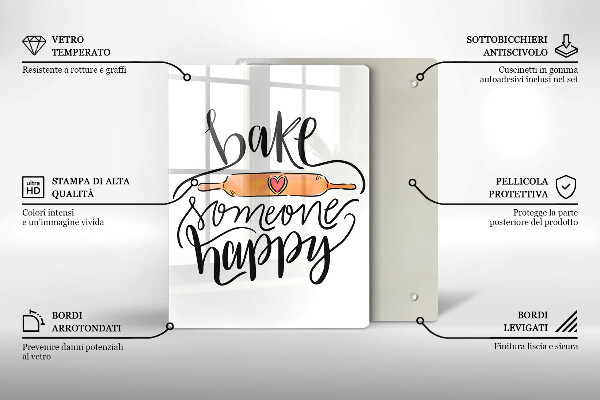 Üveg vágódeszka Bake someone happy