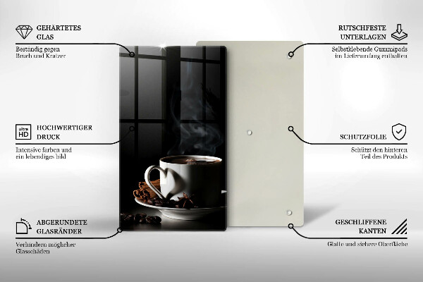 Üveg vágódeszka Egy csésze forró kávé