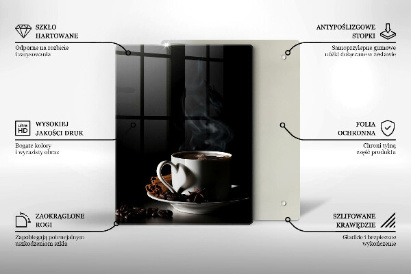 Üveg vágódeszka Egy csésze forró kávé