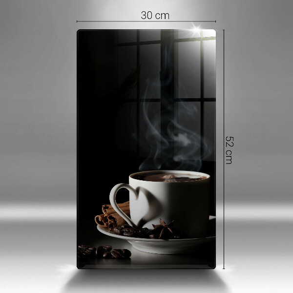 Üveg vágódeszka Egy csésze forró kávé