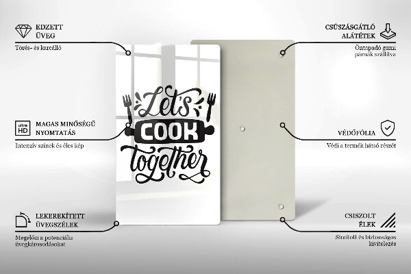 Üveg vágódeszka Let's cook together