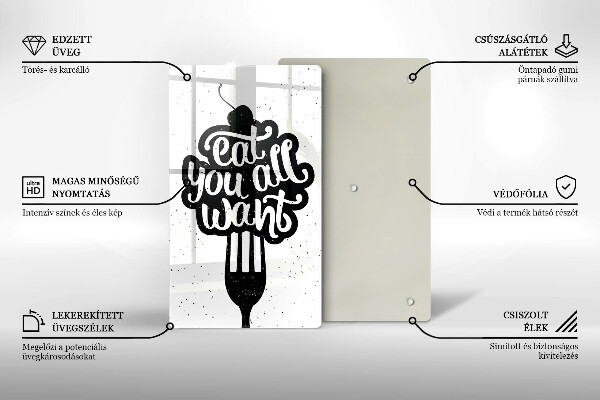 Üveg vágódeszka Eat all you want