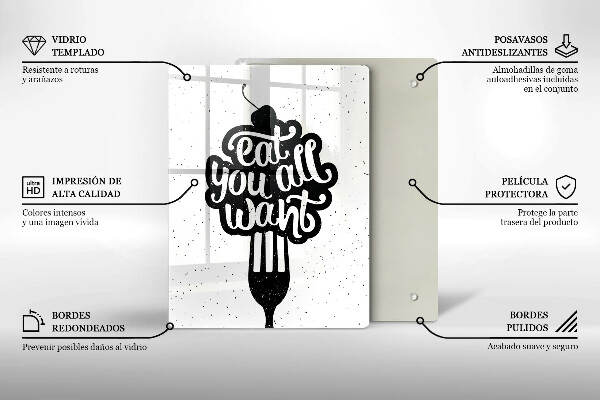 Üveg vágódeszka Eat all you want