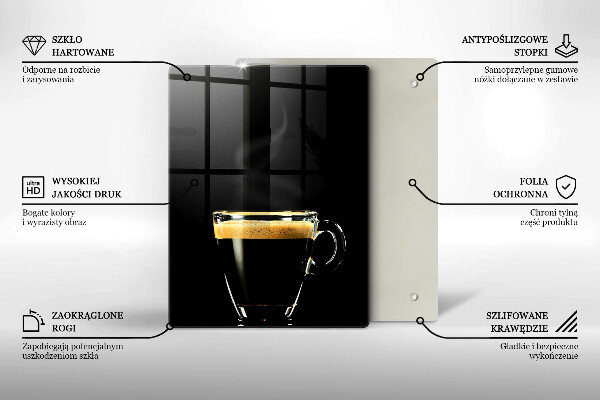 Üveg vágódeszka Egy pohár fekete kávé