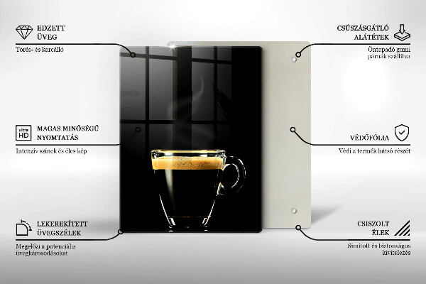 Üveg vágódeszka Egy pohár fekete kávé