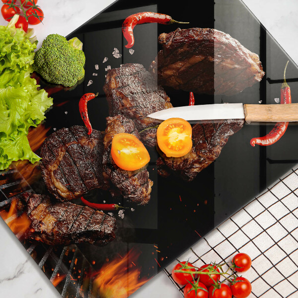 Üveg vágódeszka Hús a grillen
