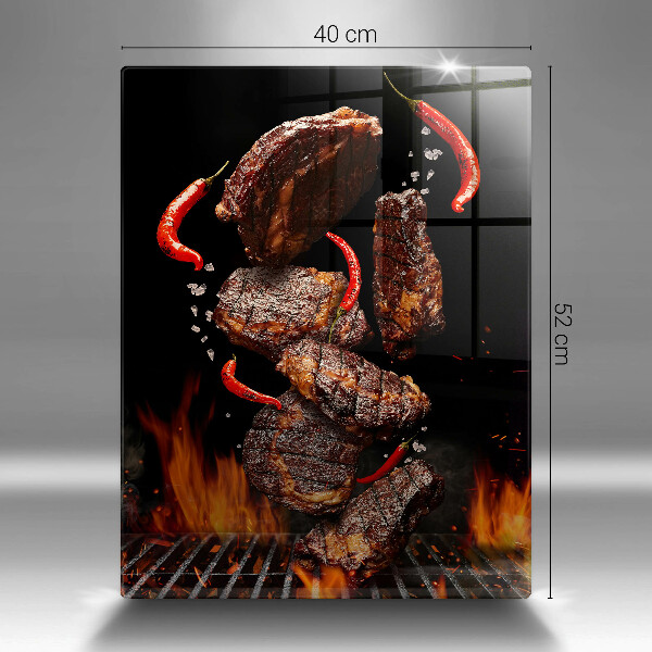Üveg vágódeszka Hús a grillen