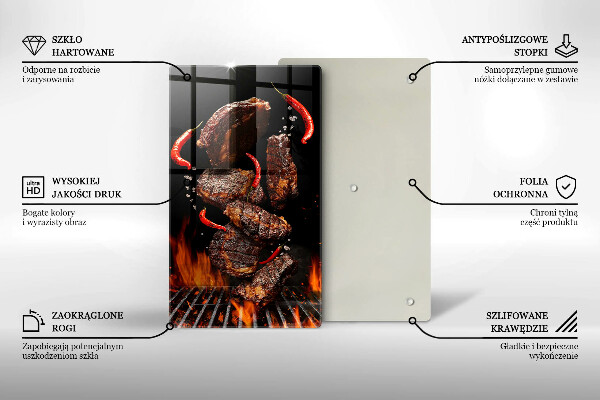 Üveg vágódeszka Hús a grillen