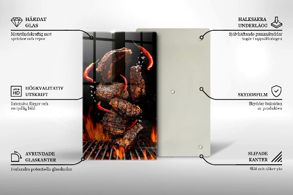 Üveg vágódeszka Hús a grillen