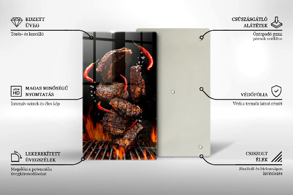 Üveg vágódeszka Hús a grillen