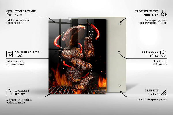 Üveg vágódeszka Hús a grillen