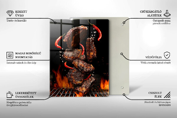 Üveg vágódeszka Hús a grillen