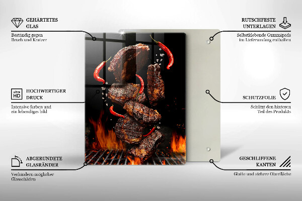 Üveg vágódeszka Hús a grillen