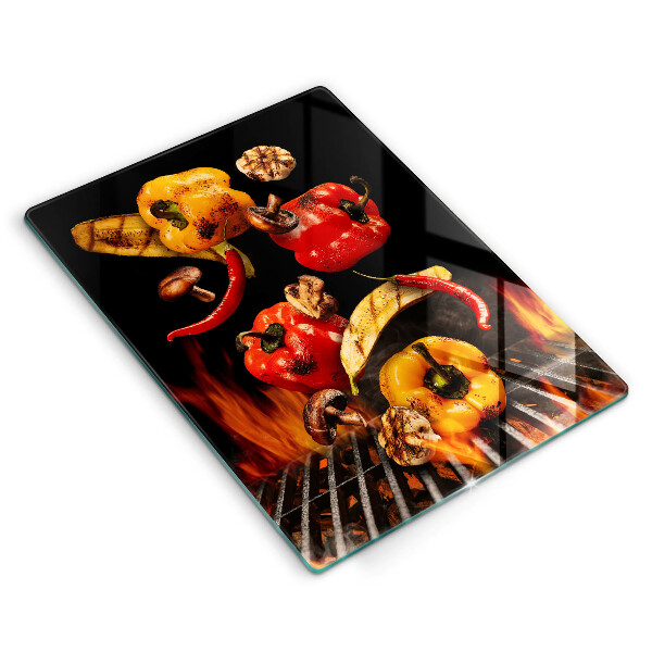 Üveg vágódeszka Zöldségek a grillen