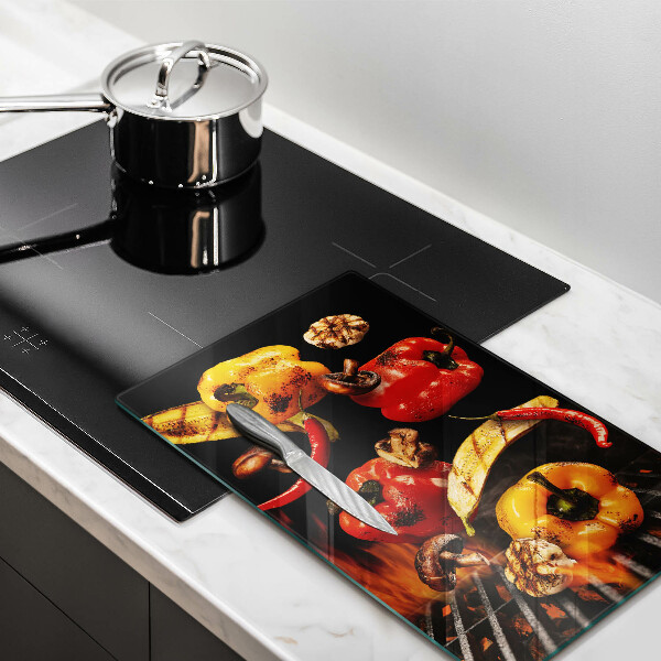 Üveg vágódeszka Zöldségek a grillen