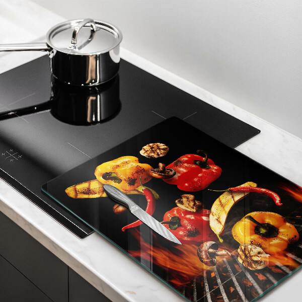 Üveg vágódeszka Zöldségek a grillen