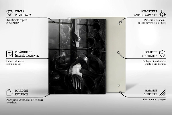 Üveg vágódeszka Fekete tészta és villa