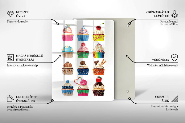 Üveg vágódeszka Cupcake illusztráció