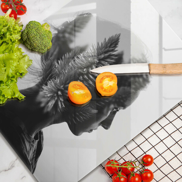 Üveg vágódeszka Nő és erdő