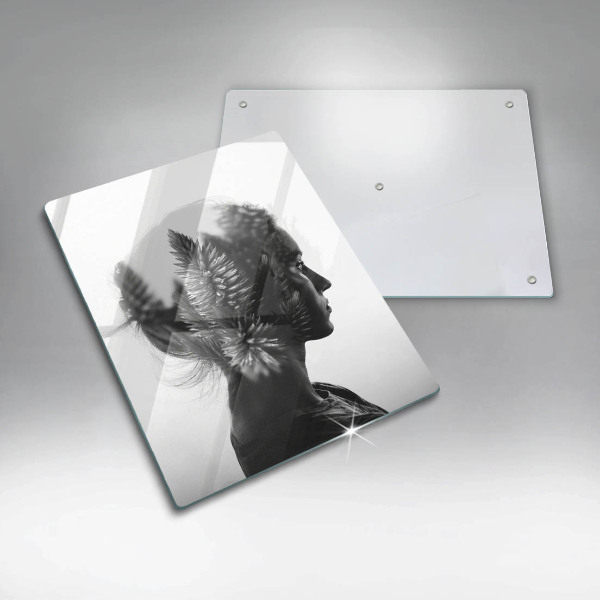 Üveg vágódeszka Nő és erdő