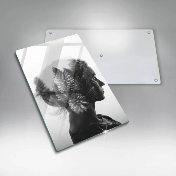 Üveg vágódeszka Nő és erdő