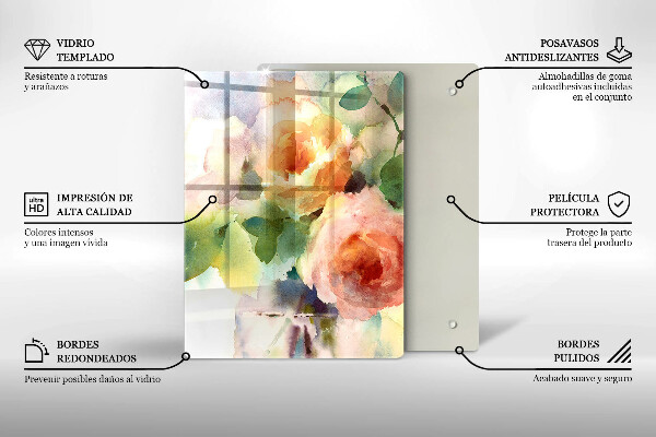 Üveg vágódeszka Festett virágok