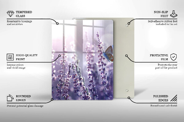 Üveg vágódeszka Vadvirágok és a pillangó