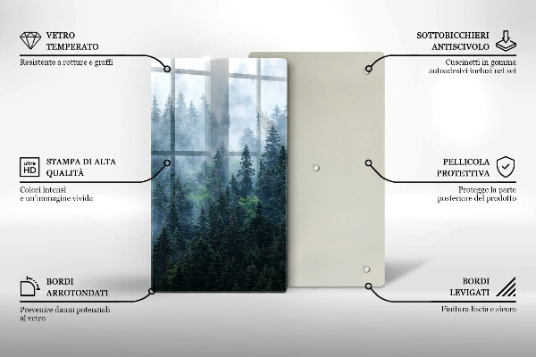 Üveg vágódeszka Erdei fák és köd