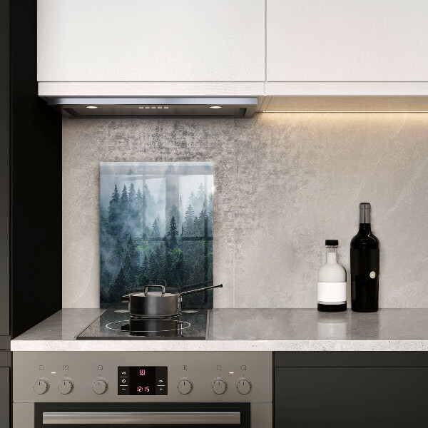 Üveg vágódeszka Erdei fák és köd