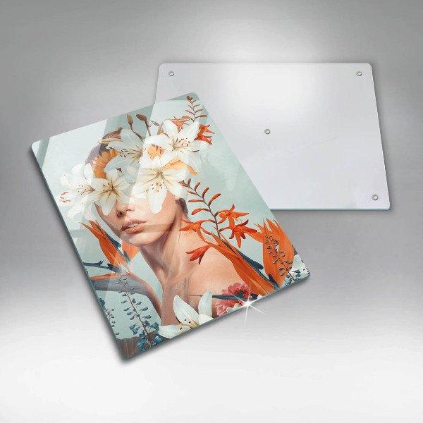 Üveg vágódeszka Nő virágban