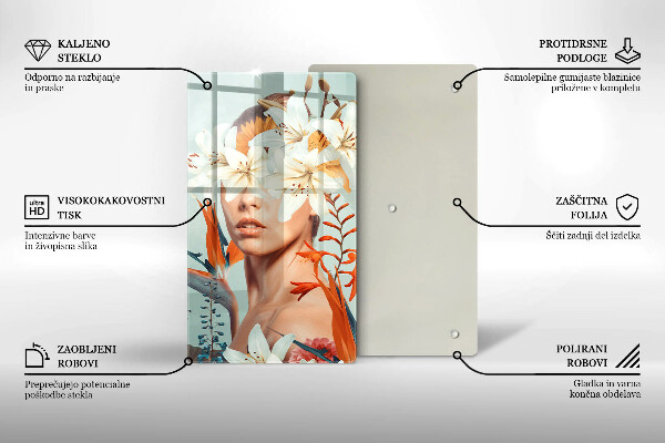 Üveg vágódeszka Nő virágban