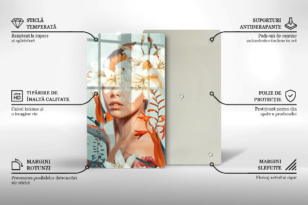 Üveg vágódeszka Nő virágban