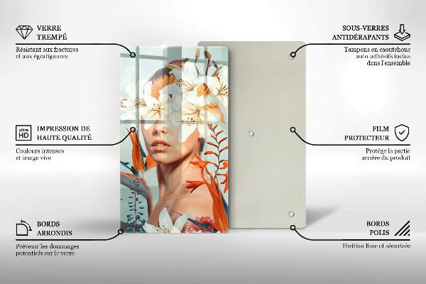 Üveg vágódeszka Nő virágban